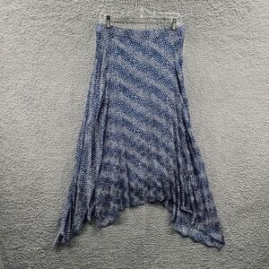 Women Festival Midi Skirt L Blue Abstract Dot Boho Asymmetric Flowy Handkerchief